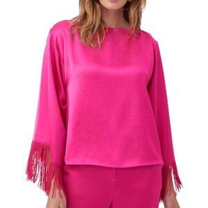 Trina Turk 'Arabella' Fringe-Trim Pullover Satin Top, Trina Pink